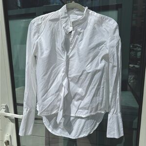 Frame white collarless long sleeve blouse | Size Small
